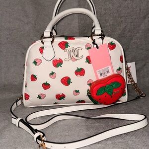 Juicy Couture White Satchel with Strawberry Print